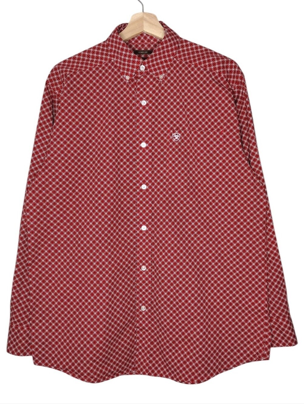 Ariat Red White Patterned Rodeo Cowboy Western Long Sleeve Button-Up Shirt Sz M